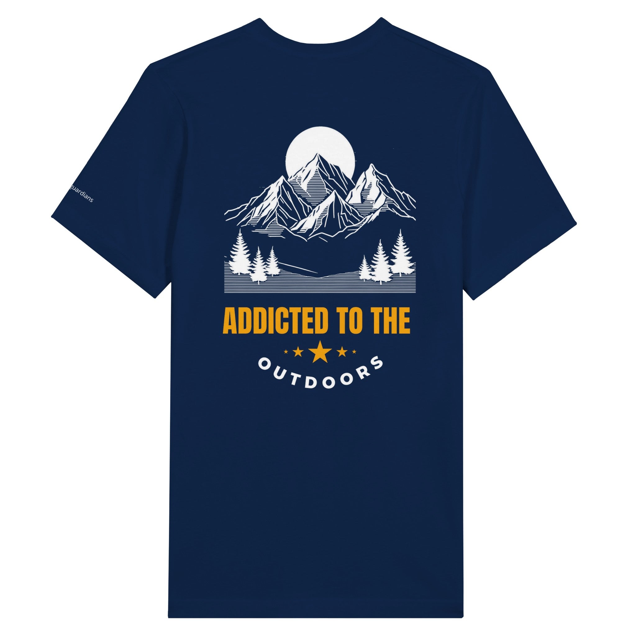 Addicted to the Outdoors Navy T-Shirt Men's cotton* adventure apparel. White background.