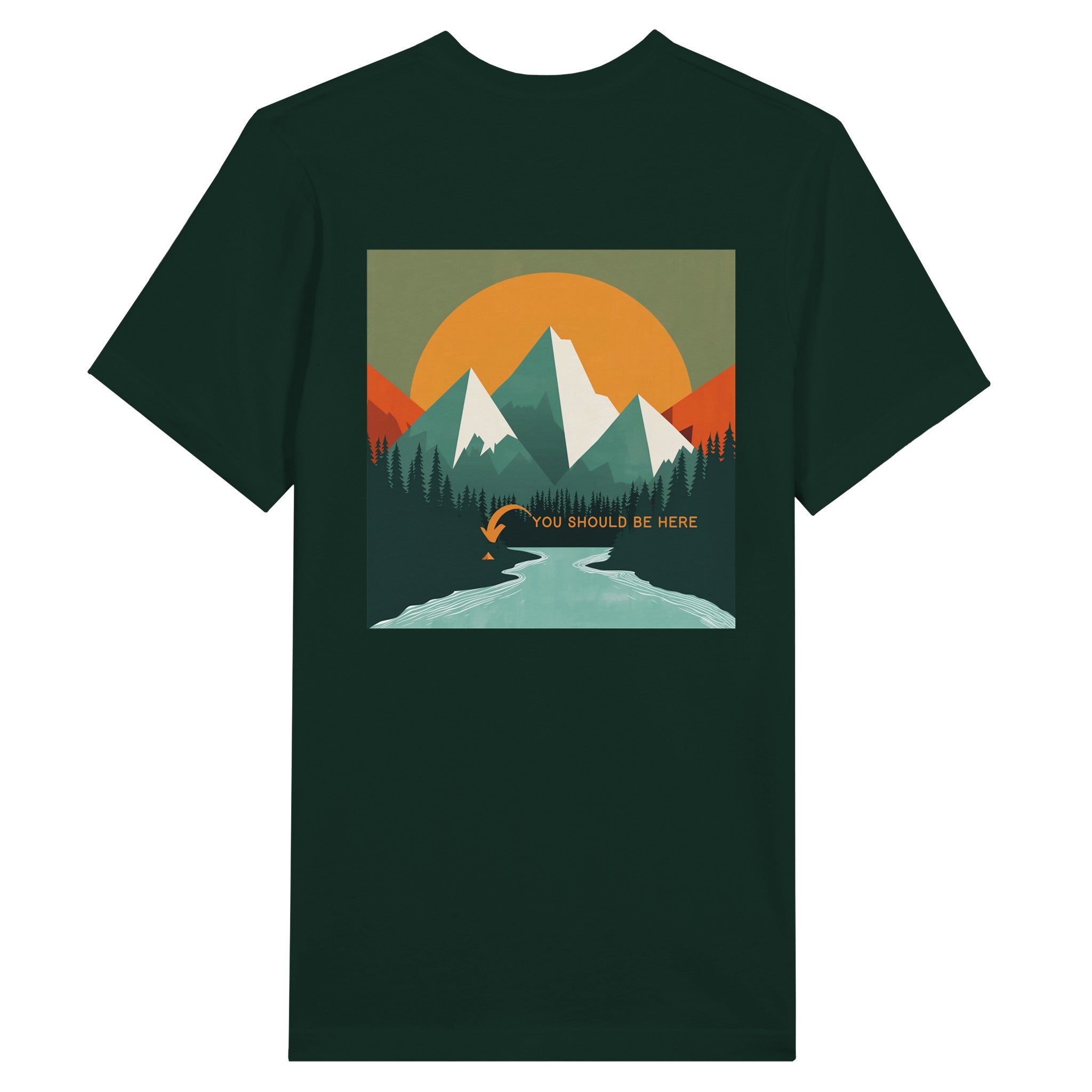 You Should Be Here Men's cotton* T-Shirt mockup with a white background color is green..