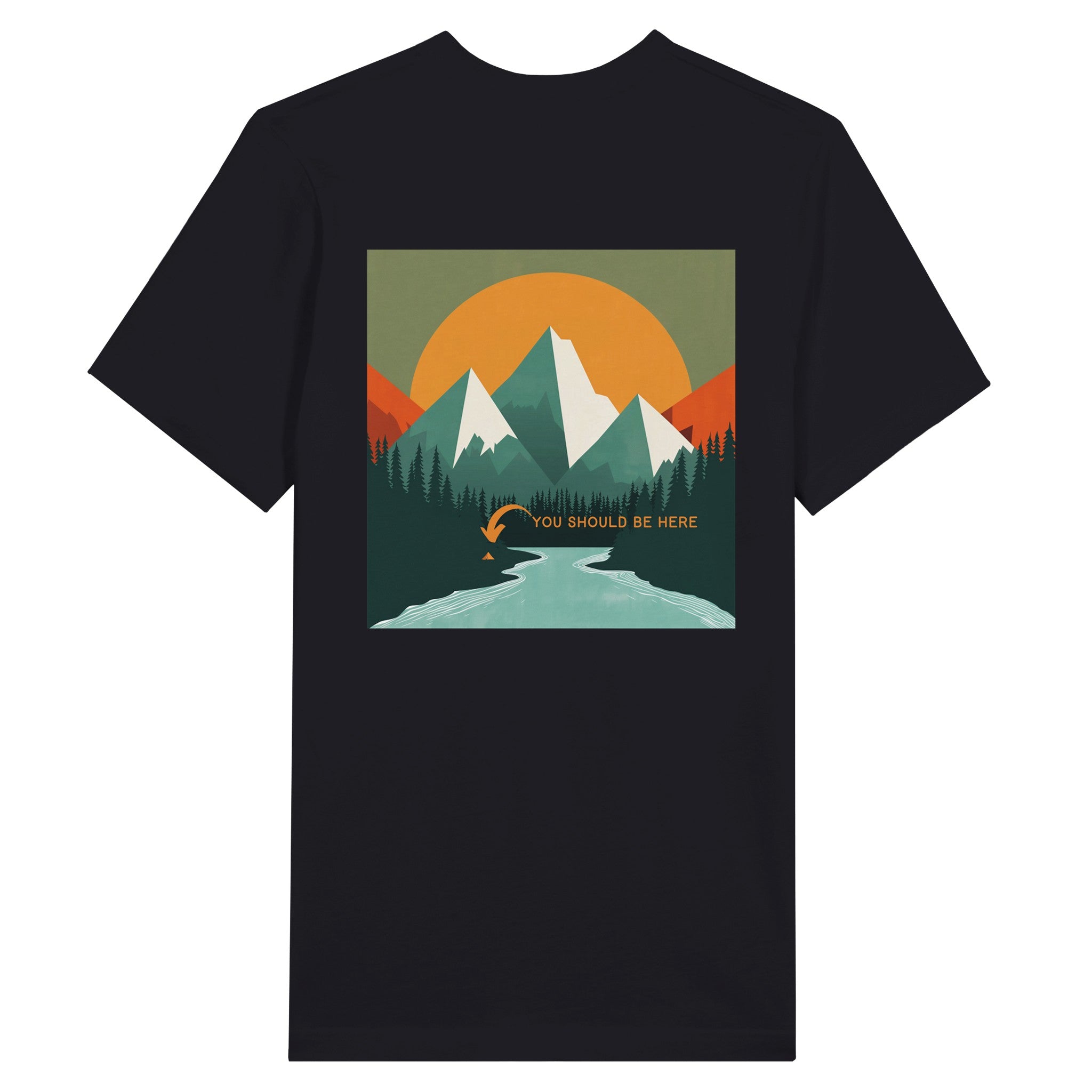 You Should Be Here Men's cotton* T-Shirt mockup with a white background color is Dark Grey