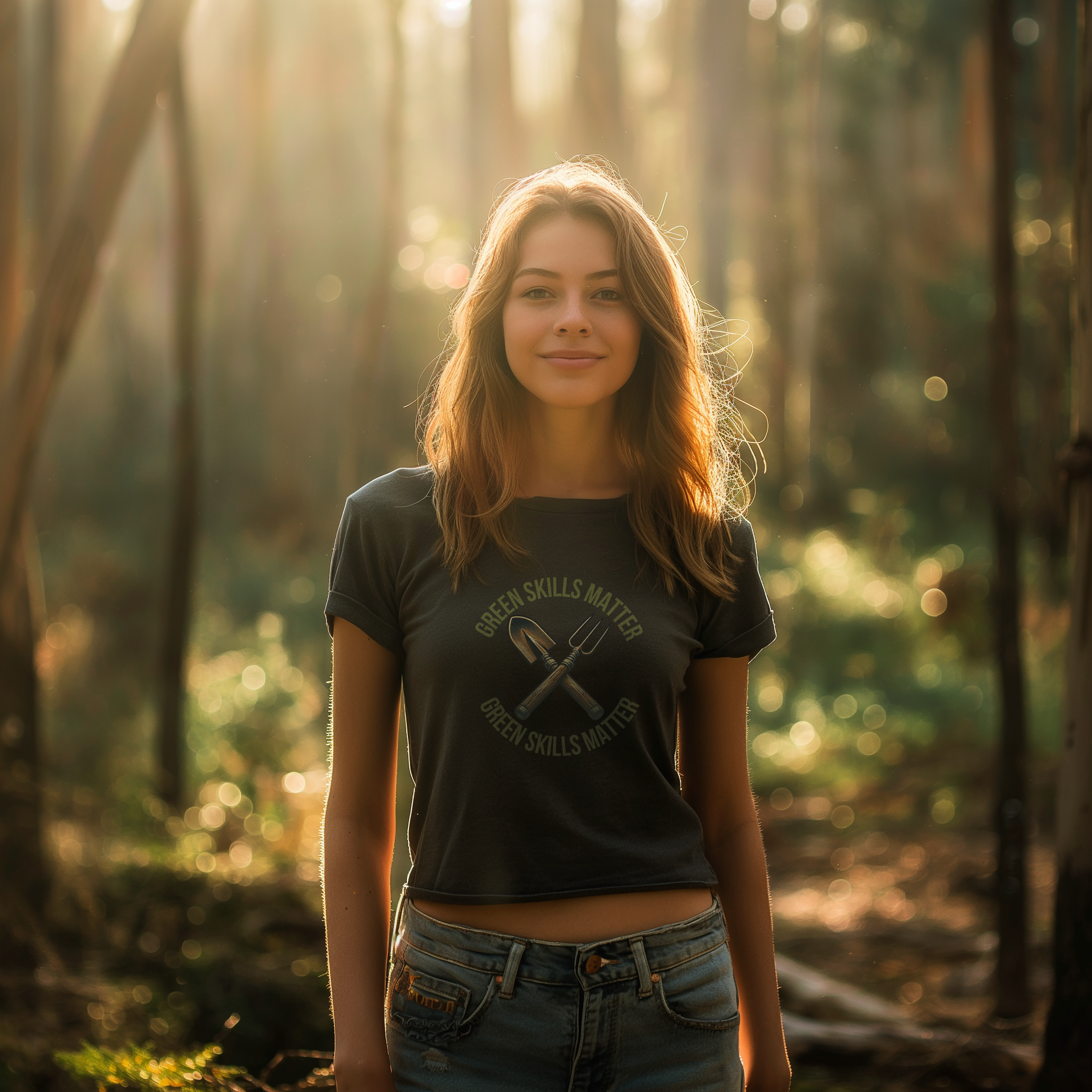 Green Skills Matter 100% Cotton Tee modeled by Larissa.